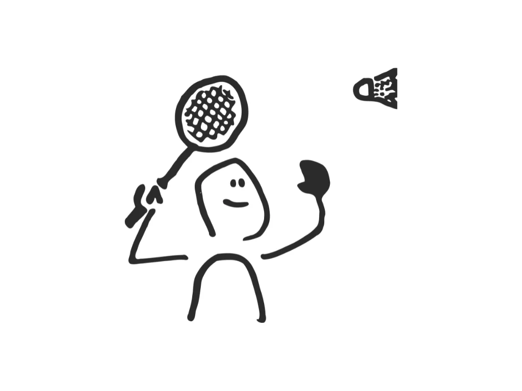 Stickman illustration in a tennis playing pose.